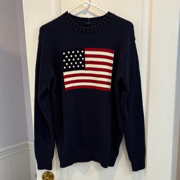 NWT PacSun Navy Crewneck Sweater with Flag Design - Picture 1 of 5